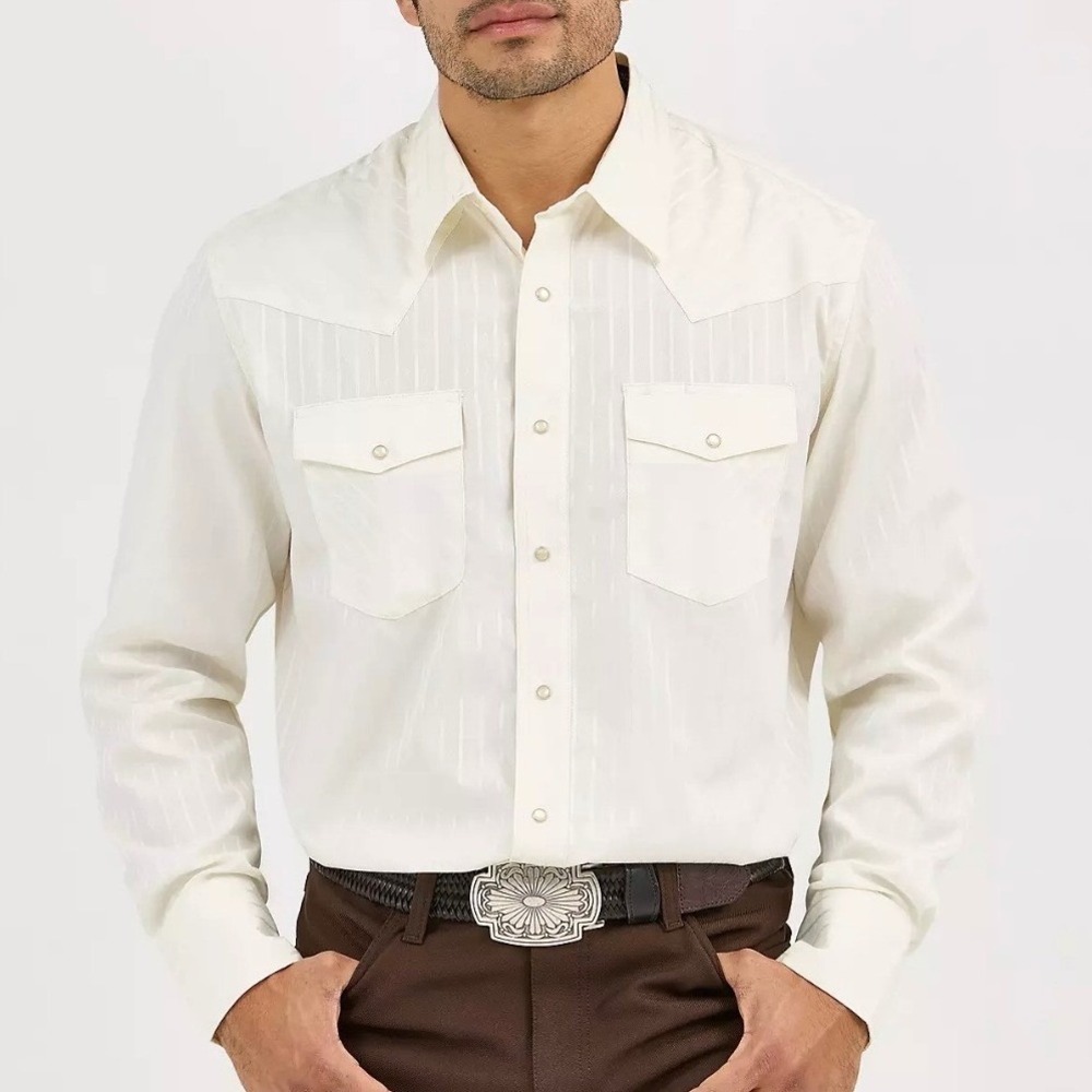 Wrangler Cream Tone on Tone Pearl Snap Western Shirt, Large, Cowboycore Rodeo